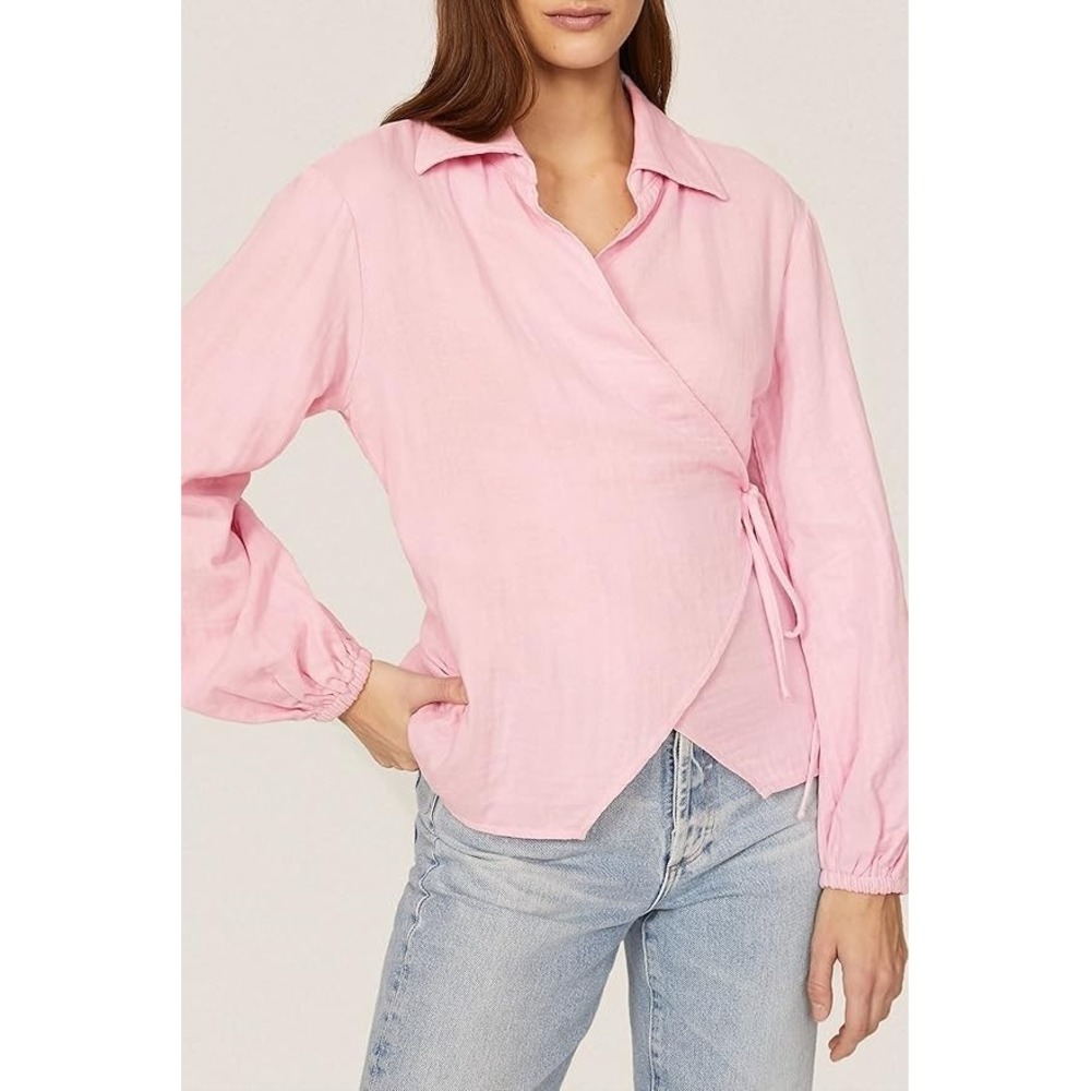 NWOT Womens Love whit by whitney port pink 100% cotton wrap top blouse size M